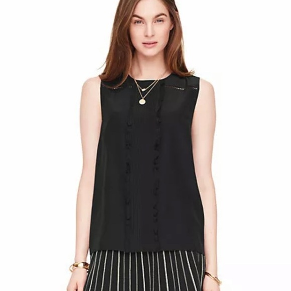 kate spade new york black pleated silk top 2 - Picture 2 of 5